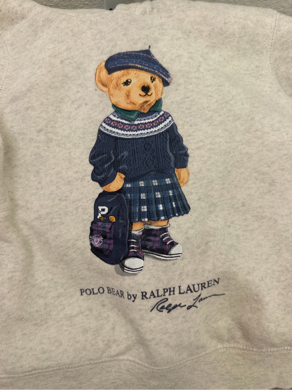 Polo Ralph Lauren Bear Hoodie Sweatshirt Toddler Girls 5T Preppy Academic Gray